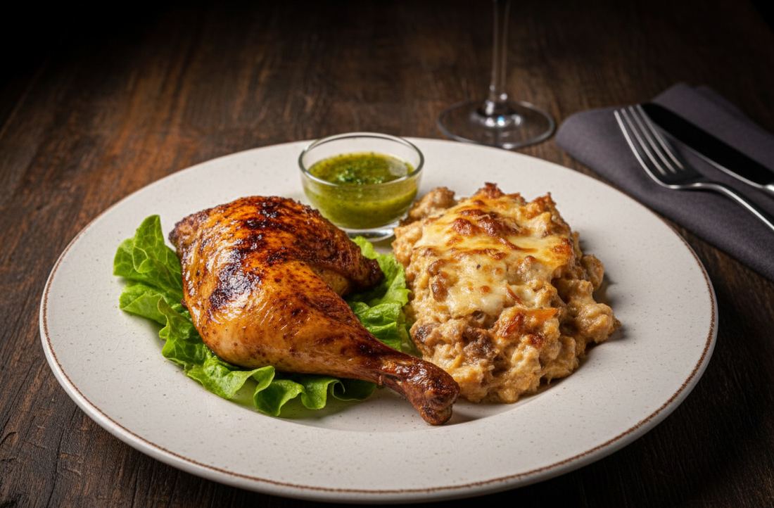 Poulet grillé et gratin de banane jaune
