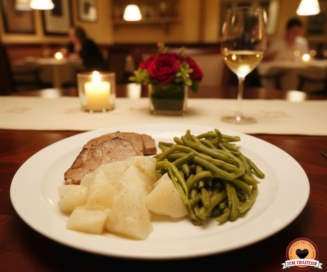 Porc rôti et haricots verts